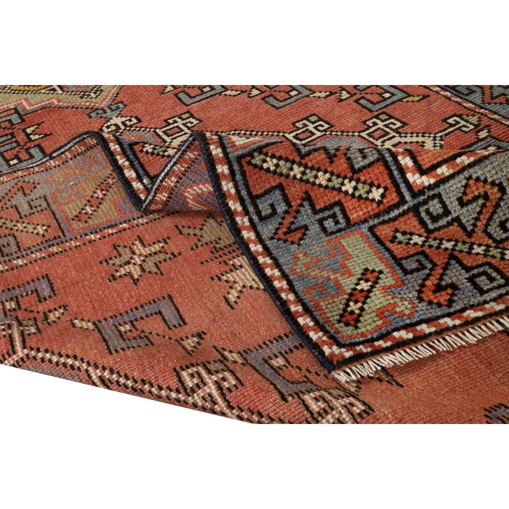 Traditional Vintage Hand Knotted Turkish Wool Rug with Geometric Design