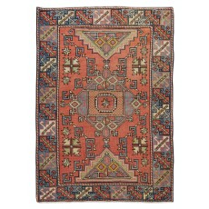 Traditional Vintage Hand Knotted Turkish Wool Rug with Geometric Design