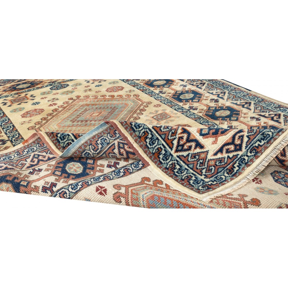 Hand-Made Anatolian Rug with Two Geometric Medallions, 100% Wool