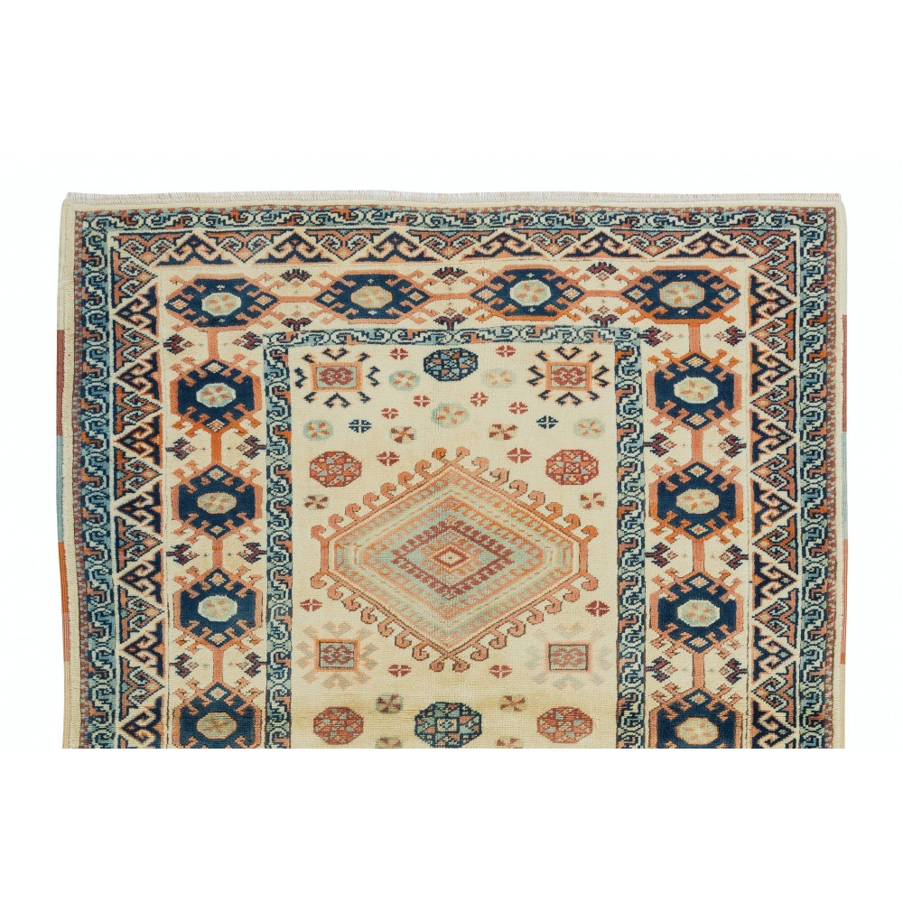 Hand-Made Anatolian Rug with Two Geometric Medallions, 100% Wool