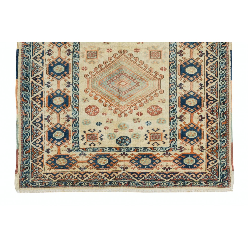 Hand-Made Anatolian Rug with Two Geometric Medallions, 100% Wool