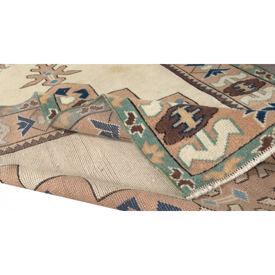 Vintage Accent Rug with Geometric Design, Authentic Woolen Carpet 