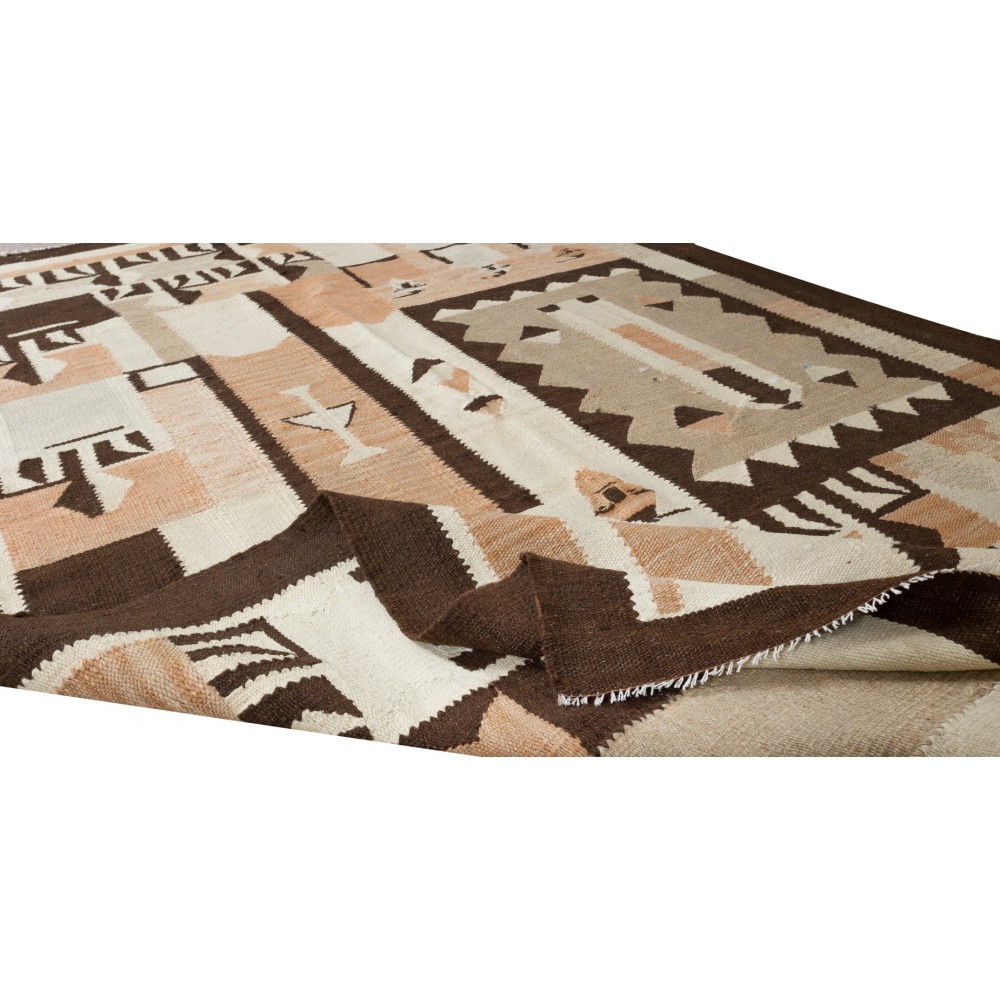 Vintage American Indian Navajo Tribal Kilim Rug, Geometric Pattern 1970's Carpet