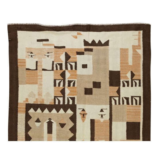 Vintage American Indian Navajo Tribal Kilim Rug, Geometric Pattern 1970's Carpet