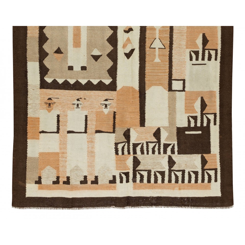 Vintage American Indian Navajo Tribal Kilim Rug, Geometric Pattern 1970's Carpet