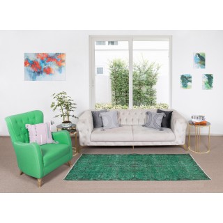 Vintage Hand Knotted Turkish Rug Over-Dyed in Green for Contemporary Home & Office Vintage Hand Knotted Turkish Rug Over-Dyed in Green for Contemporary Home & Office