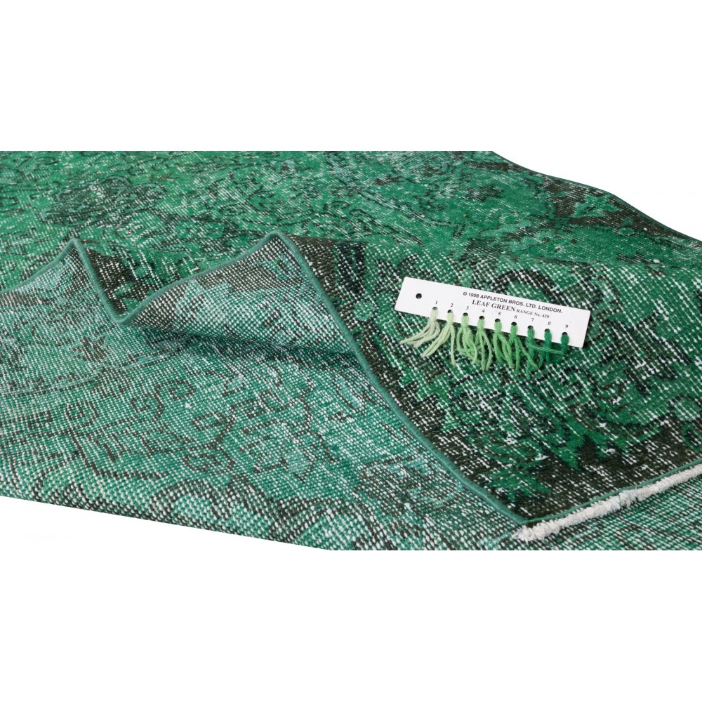 Vintage Hand Knotted Turkish Rug Over-Dyed in Green for Contemporary Home & Office