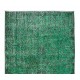 Vintage Hand Knotted Turkish Rug Over-Dyed in Green for Contemporary Home & Office