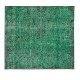 Vintage Hand Knotted Turkish Rug Over-Dyed in Green for Contemporary Home & Office