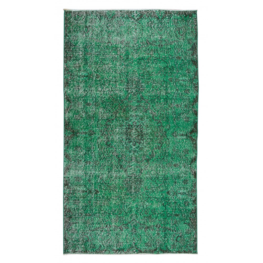 Vintage Hand Knotted Turkish Rug Over-Dyed in Green for Contemporary Home & Office