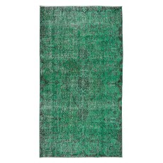 Vintage Hand Knotted Turkish Rug Over-Dyed in Green for Contemporary Home & Office