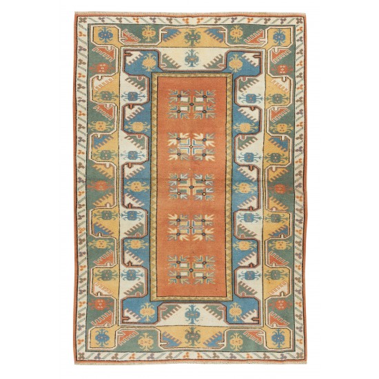 20th-Century Hand Knotted Geometric Wool Rug from Milas / Turkey