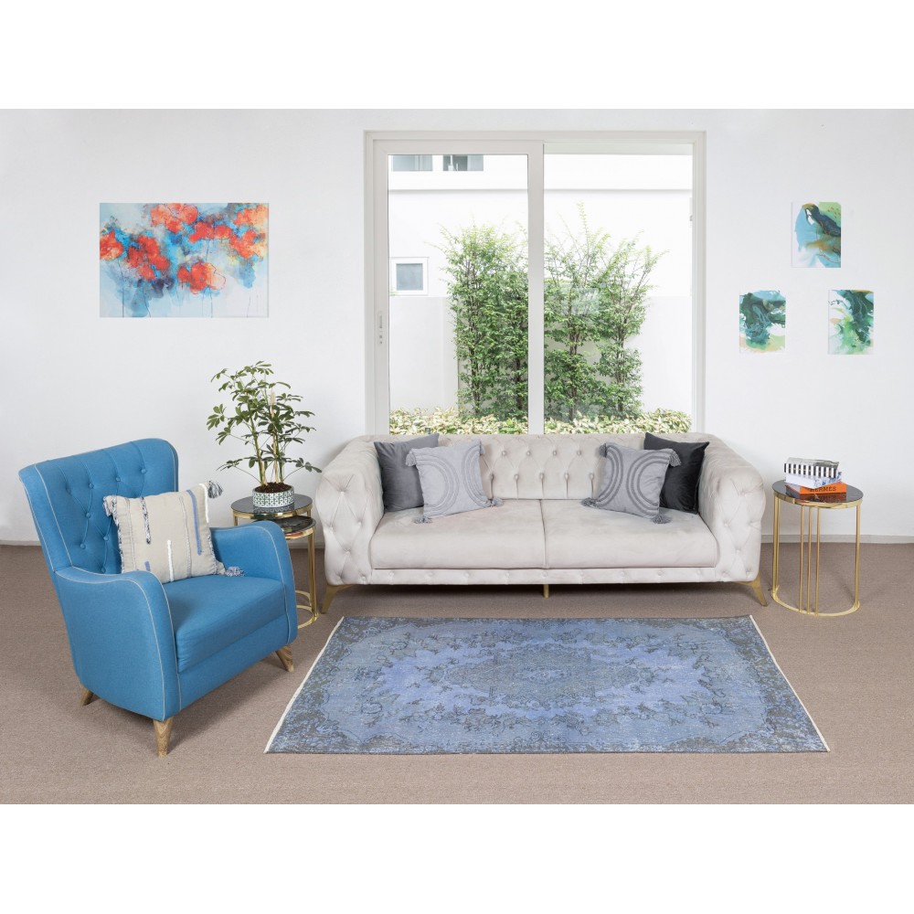 Central Anatolian Vintage Handmade Rug Over-Dyed in Light Blue for Contemporary Interiors