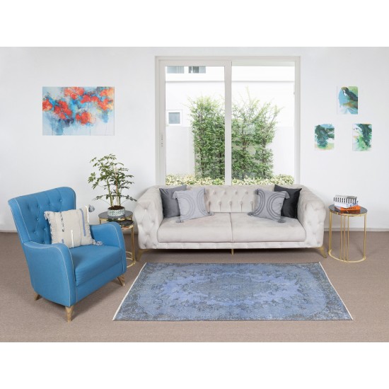 Central Anatolian Vintage Handmade Rug Over-Dyed in Light Blue for Contemporary Interiors Central Anatolian Vintage Handmade Rug Over-Dyed in Light Blue for Contemporary Interiors