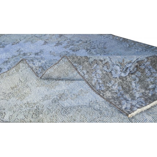 Central Anatolian Vintage Handmade Rug Over-Dyed in Light Blue for Contemporary Interiors