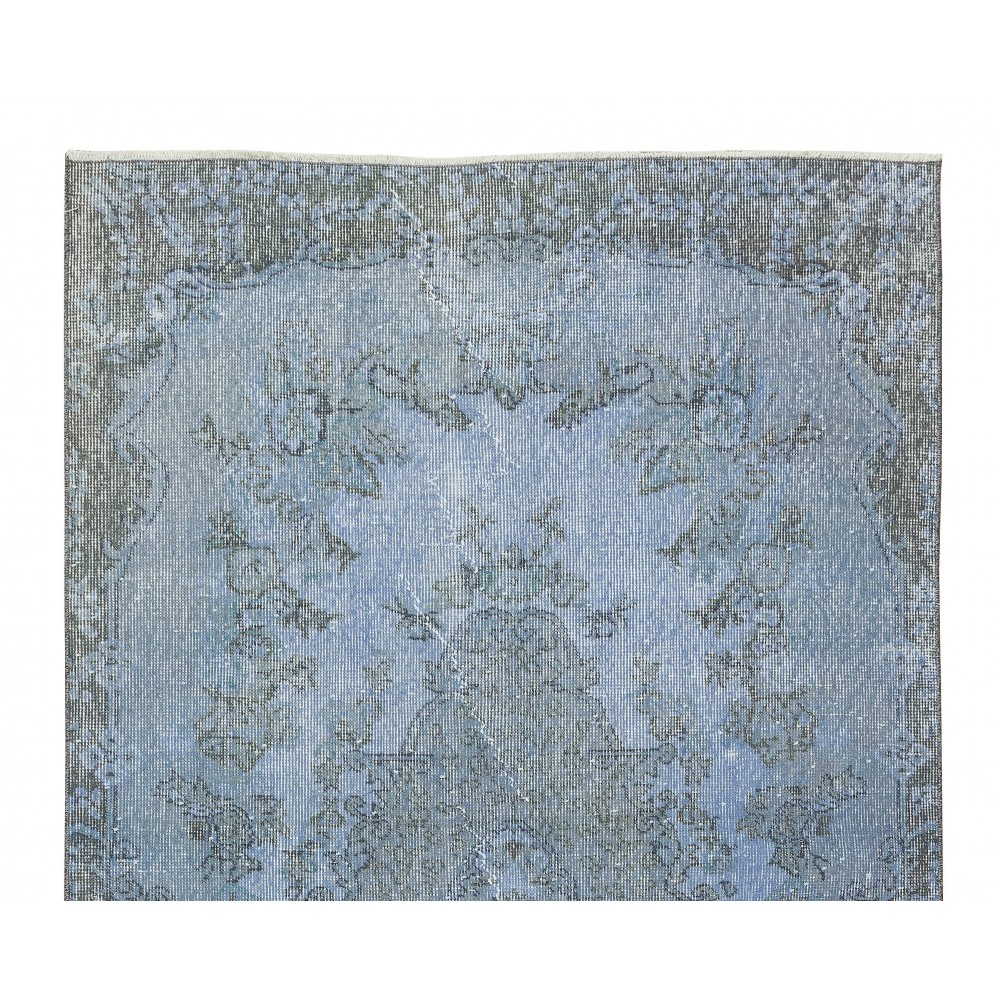 Central Anatolian Vintage Handmade Rug Over-Dyed in Light Blue for Contemporary Interiors