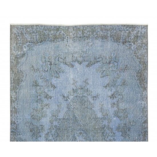 Central Anatolian Vintage Handmade Rug Over-Dyed in Light Blue for Contemporary Interiors