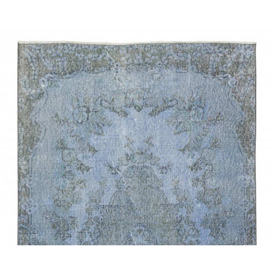 Central Anatolian Vintage Handmade Rug Over-Dyed in Light Blue for Contemporary Interiors Central Anatolian Vintage Handmade Rug Over-Dyed in Light Blue for Contemporary Interiors