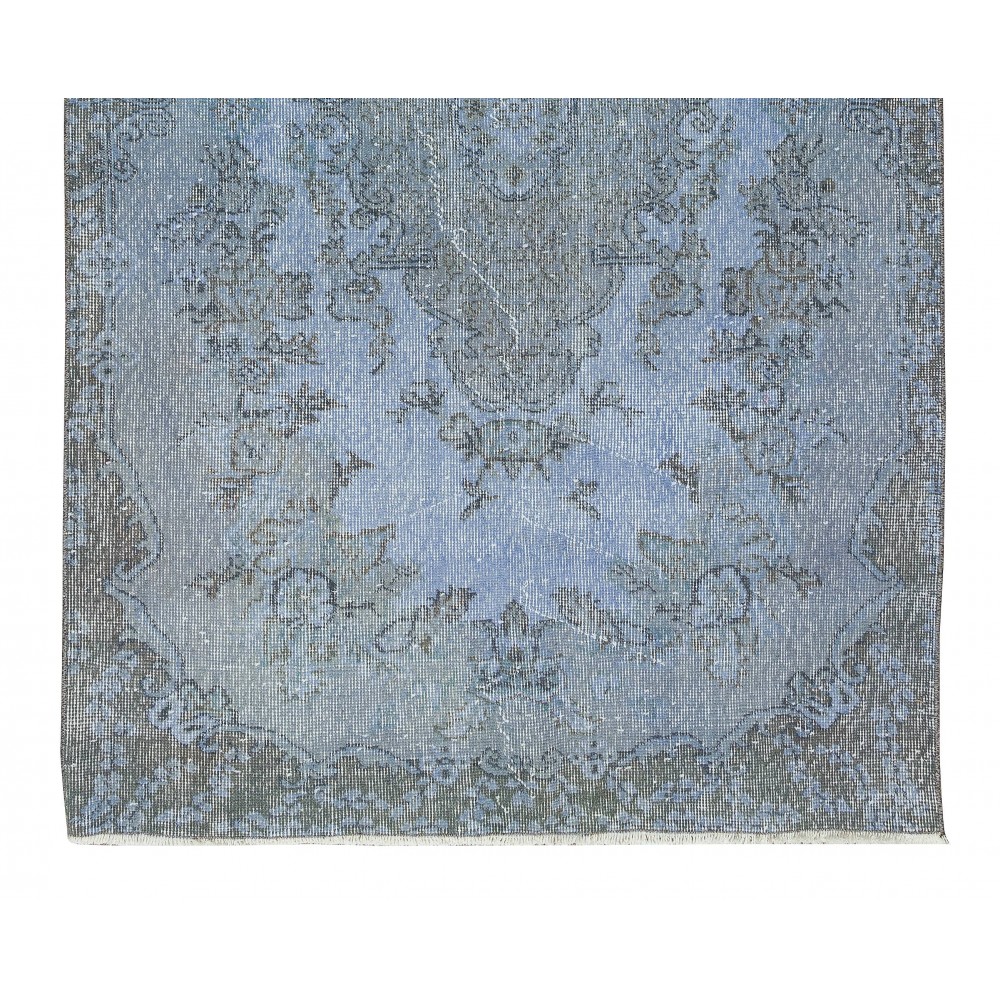 Central Anatolian Vintage Handmade Rug Over-Dyed in Light Blue for Contemporary Interiors