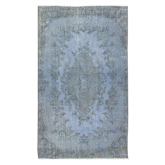 Central Anatolian Vintage Handmade Rug Over-Dyed in Light Blue for Contemporary Interiors