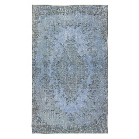 Central Anatolian Vintage Handmade Rug Over-Dyed in Light Blue for Contemporary Interiors Central Anatolian Vintage Handmade Rug Over-Dyed in Light Blue for Contemporary Interiors