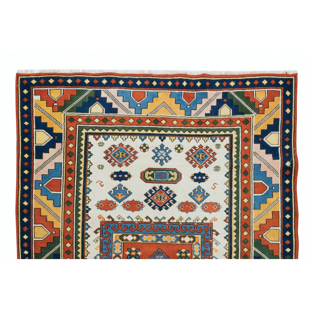 Multicolor Hand Made Turkish Rug, Geometric Pattern Small Carpet, 100% Wool