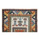 Multicolor Hand Made Turkish Rug, Geometric Pattern Small Carpet, 100% Wool