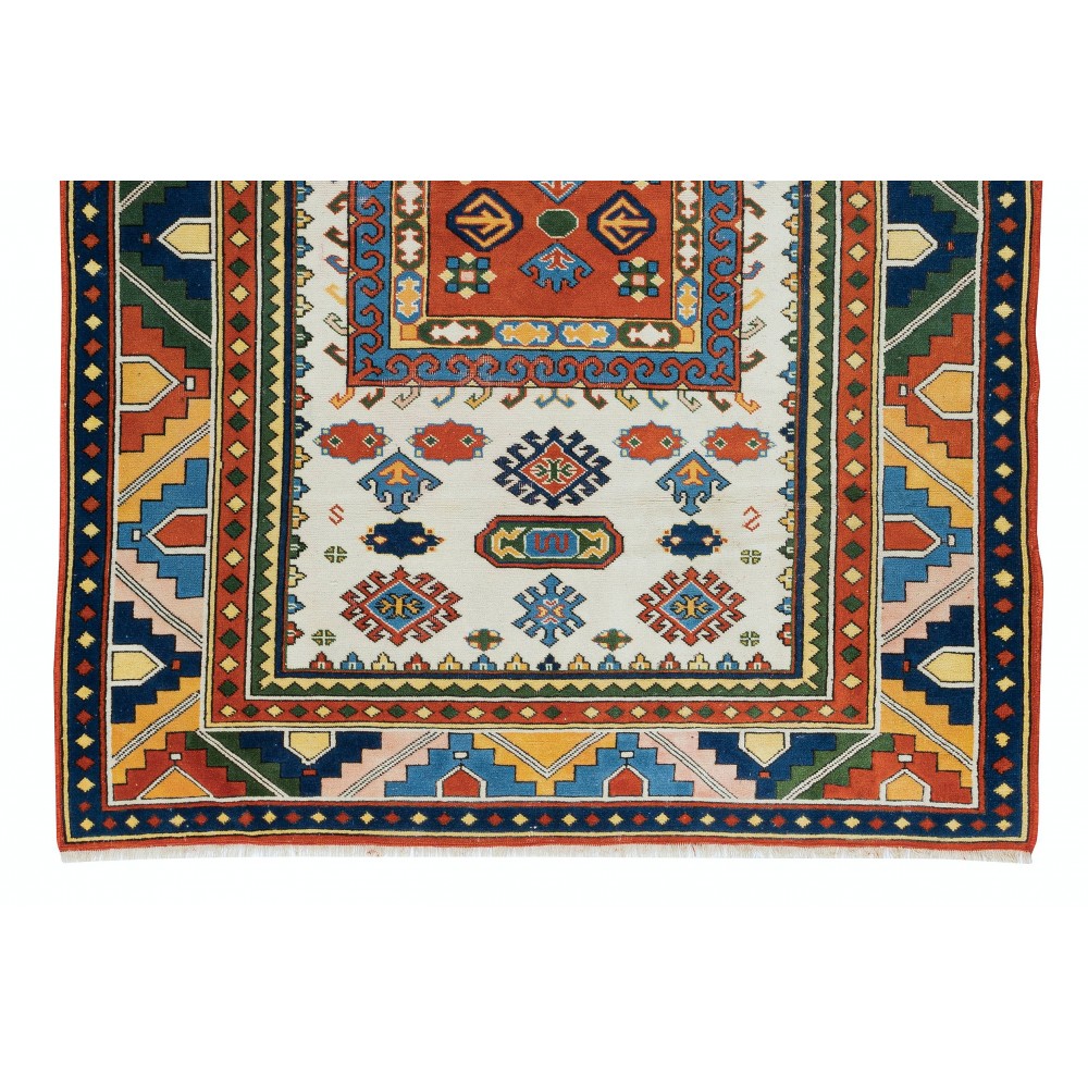 Multicolor Hand Made Turkish Rug, Geometric Pattern Small Carpet, 100% Wool