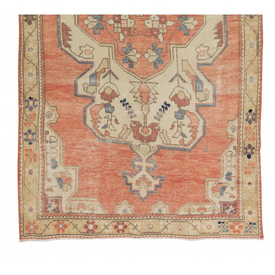 Hand Knotted Vintage Turkish Rug in Red, Blue & Beige Colors with Medallion Design