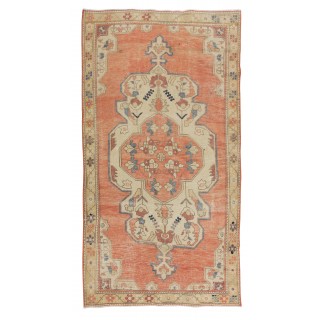 Hand Knotted Vintage Turkish Rug in Red, Blue & Beige Colors with Medallion Design