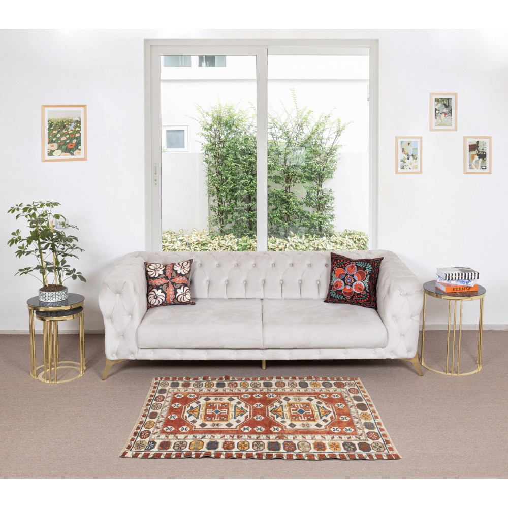 Hand Knotted Turkish Rug, Geometric Pattern Carpet, 100% Wool