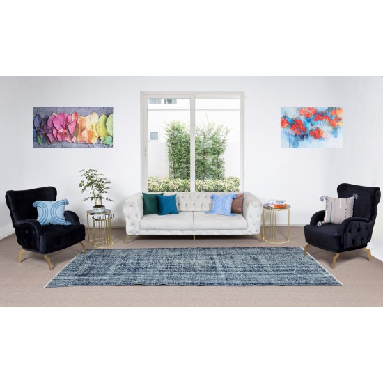 Distressed Vintage Handmade Anatolian Runner Rug Over-Dyed in Navy Blue for Hallway Decor Distressed Vintage Handmade Anatolian Runner Rug Over-Dyed in Navy Blue for Hallway Decor