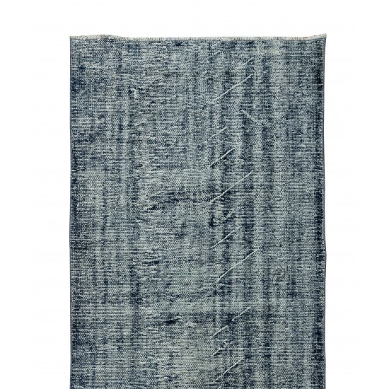 Distressed Vintage Handmade Anatolian Runner Rug Over-Dyed in Navy Blue for Hallway Decor Distressed Vintage Handmade Anatolian Runner Rug Over-Dyed in Navy Blue for Hallway Decor