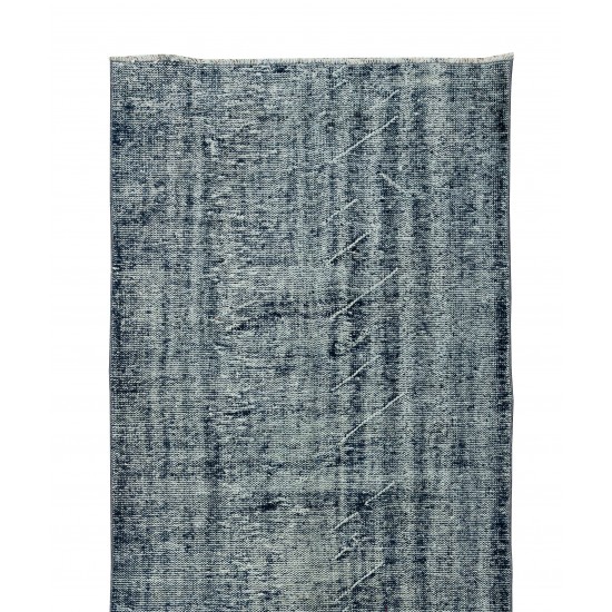 Distressed Vintage Handmade Anatolian Runner Rug Over-Dyed in Navy Blue for Hallway Decor