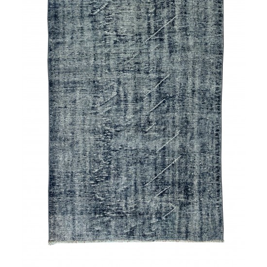 Distressed Vintage Handmade Anatolian Runner Rug Over-Dyed in Navy Blue for Hallway Decor