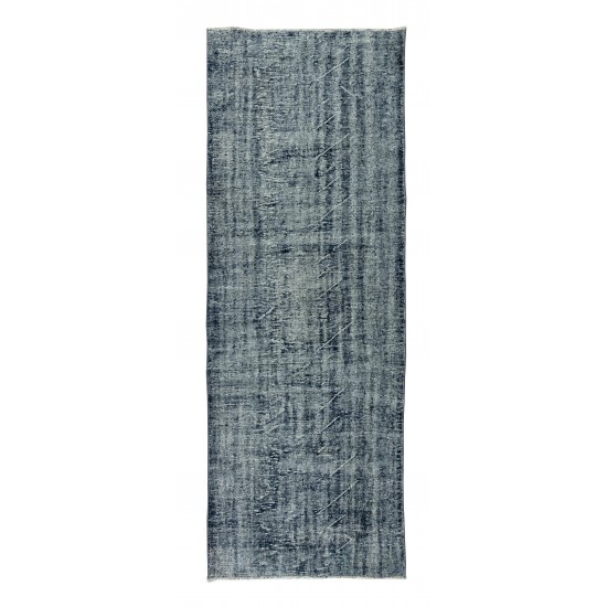 Distressed Vintage Handmade Anatolian Runner Rug Over-Dyed in Navy Blue for Hallway Decor Distressed Vintage Handmade Anatolian Runner Rug Over-Dyed in Navy Blue for Hallway Decor