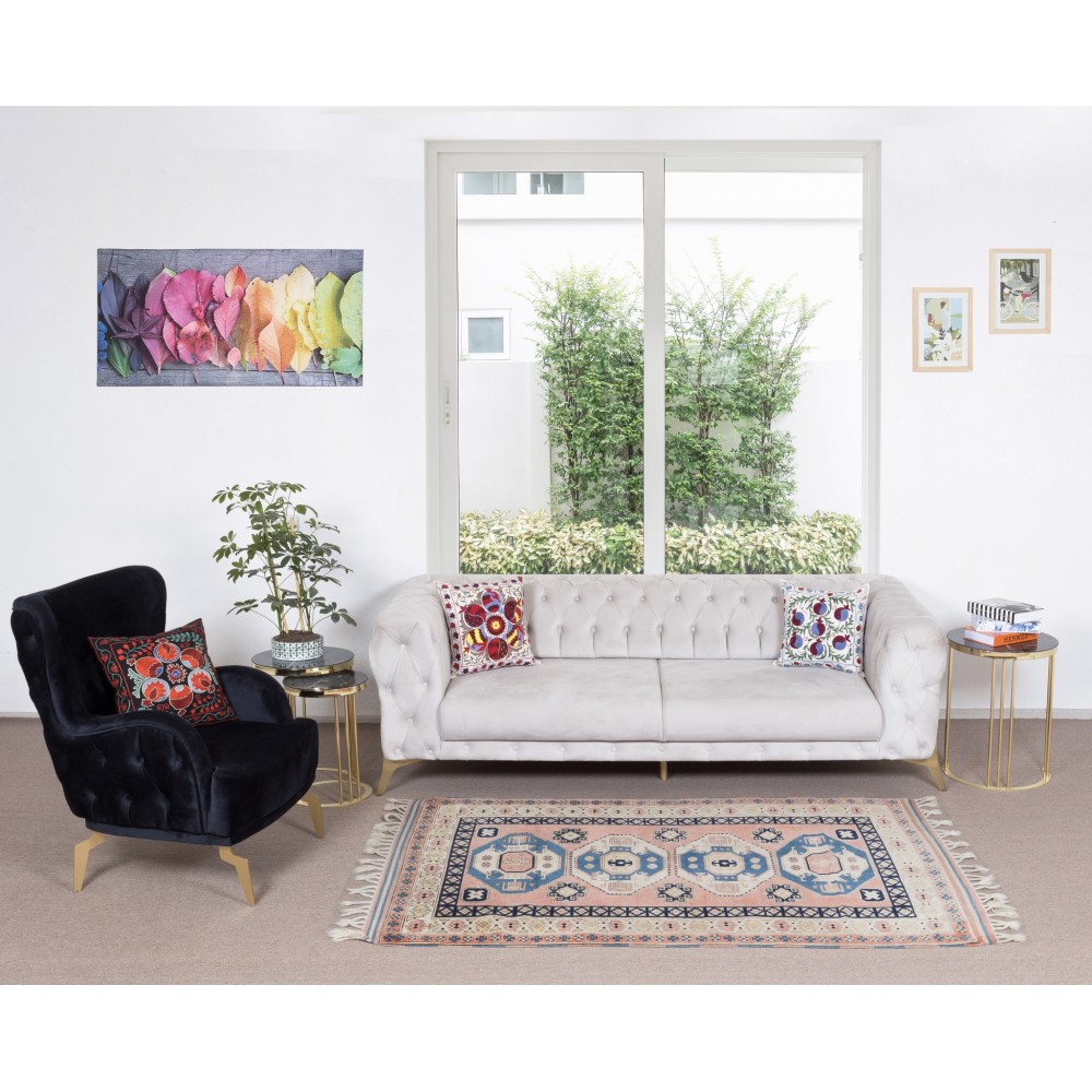 Hand Knotted Turkish Rug, Geometric Pattern Carpet, 100% Wool