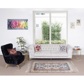 Hand Knotted Turkish Rug, Geometric Pattern Carpet, 100% Wool