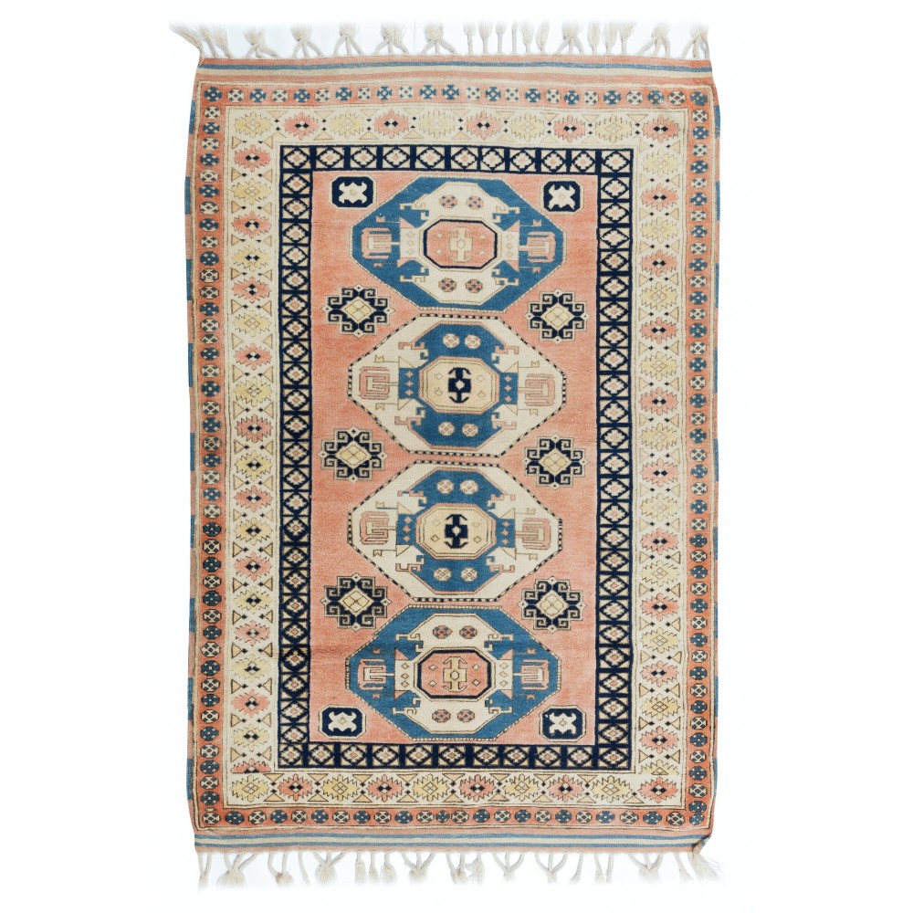 Hand Knotted Turkish Rug, Geometric Pattern Carpet, 100% Wool