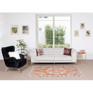 Traditional Vintage Hand Knotted Turkish Wool Rug, One-of-a-Kind Geometric Pattern Carpet