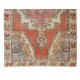 Traditional Vintage Hand Knotted Turkish Wool Rug, One-of-a-Kind Geometric Pattern Carpet