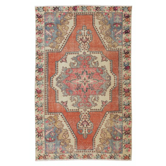 Traditional Vintage Hand Knotted Turkish Wool Rug, One-of-a-Kind Geometric Pattern Carpet