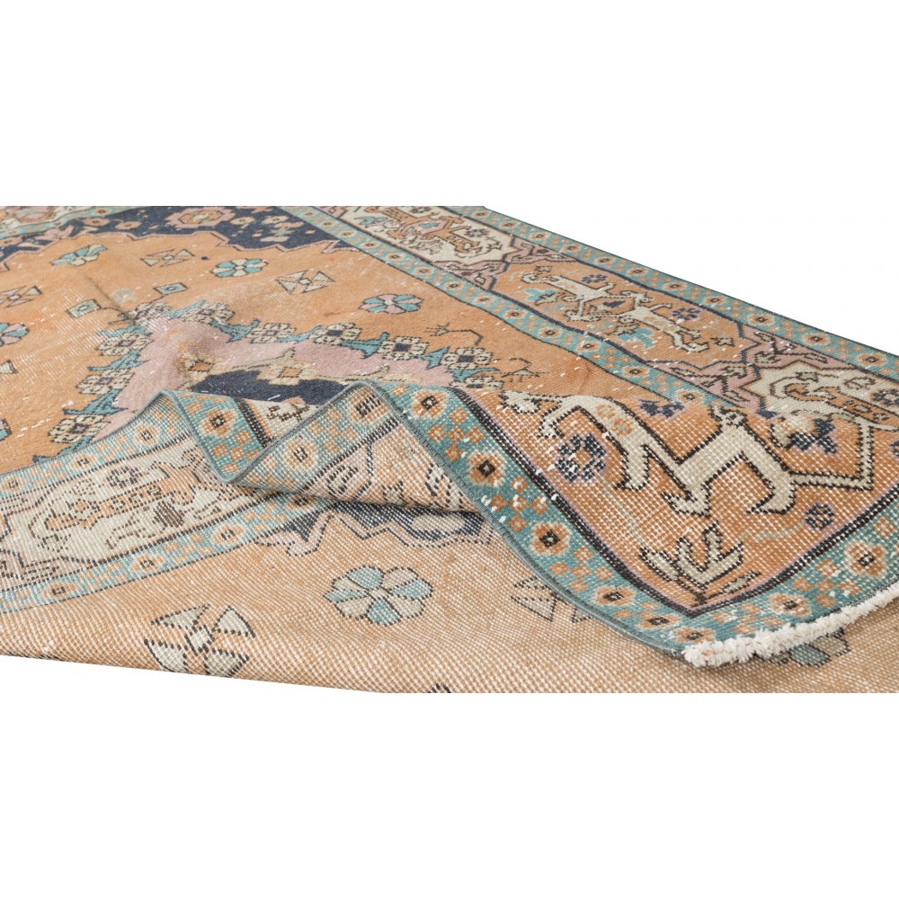 Traditional Vintage Hand Knotted Turkish Wool Rug, One-of-a-Kind Geometric Medallion Design Carpet