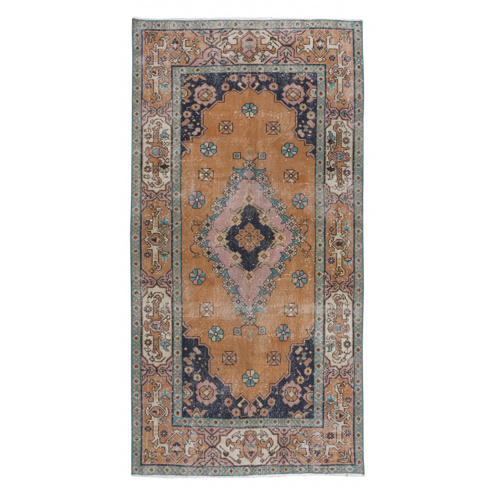 Traditional Vintage Hand Knotted Turkish Wool Rug, One-of-a-Kind Geometric Medallion Design Carpet