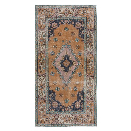 Traditional Vintage Hand Knotted Turkish Wool Rug, One-of-a-Kind Geometric Medallion Design Carpet