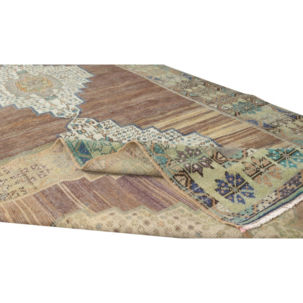 One-of-a-Kind Vintage Hand-Made Anatolian Wool Rug with Two Geometric Medallions