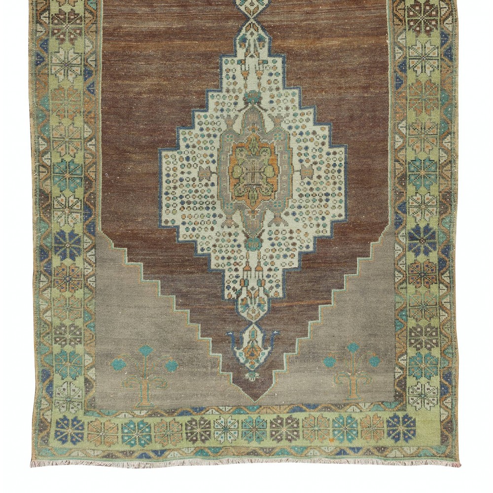 One-of-a-Kind Vintage Hand-Made Anatolian Wool Rug with Two Geometric Medallions