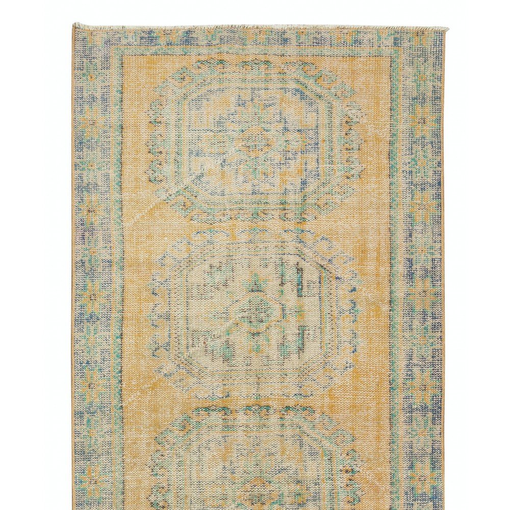 Hand Knotted Turkish Wool Runner Rug, Authentic Vintage Corridor Carpet