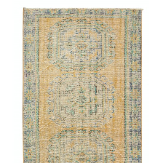 Hand Knotted Central Anatolian Wool Runner Rug, Authentic Vintage Corridor Carpet
