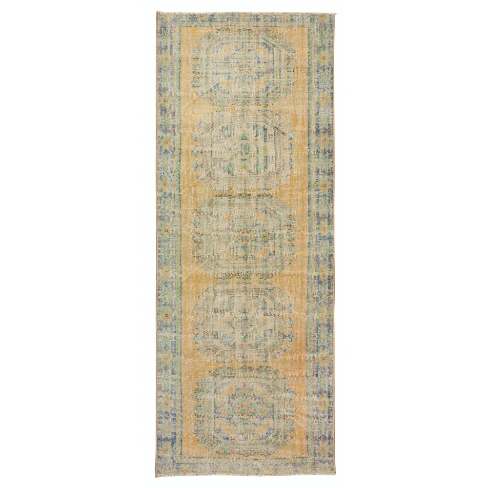 Hand Knotted Turkish Wool Runner Rug, Authentic Vintage Corridor Carpet